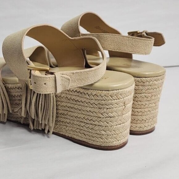 Michael Kors Hana Suede Boho Fringe Espadrille Platform Wedge Sandals Tan 9.5 - Picture 5 of 5